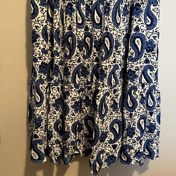 Boden Blue & White Blouson Sleeve Paisley Patterned Midi Dress Zip Back Size 10P - Picture 5 of 17